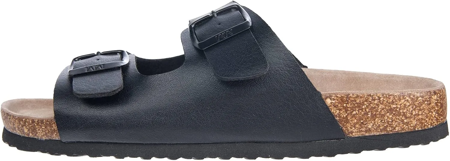WTW Cork Footbed Womens Sandals Genuine Leather Insole Slides Sandals for Women Adjustable Buckle Summer Sandals Outdoor Walking