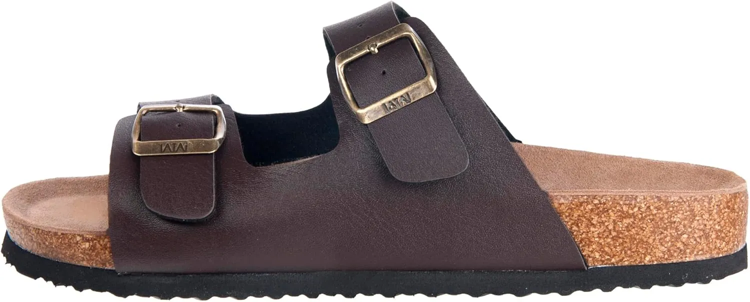 WTW Cork Footbed Womens Sandals Genuine Leather Insole Slides Sandals for Women Adjustable Buckle Summer Sandals Outdoor Walking