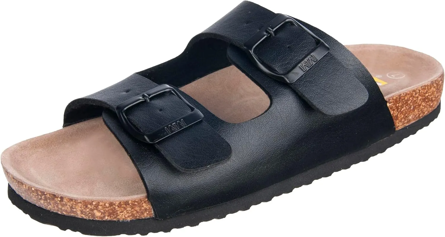 WTW Cork Footbed Womens Sandals Genuine Leather Insole Slides Sandals for Women Adjustable Buckle Summer Sandals Outdoor Walking