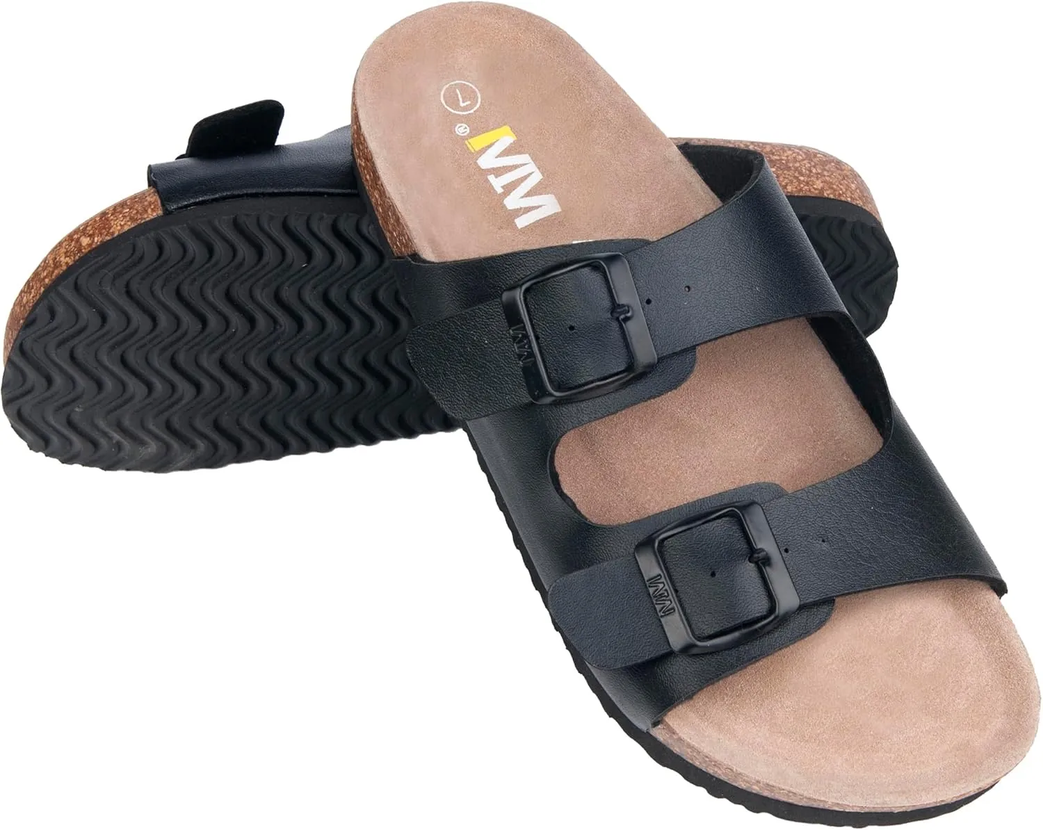 WTW Cork Footbed Womens Sandals Genuine Leather Insole Slides Sandals for Women Adjustable Buckle Summer Sandals Outdoor Walking