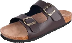 WTW Cork Footbed Womens Sandals Genuine Leather Insole Slides Sandals for Women Adjustable Buckle Summer Sandals Outdoor Walking