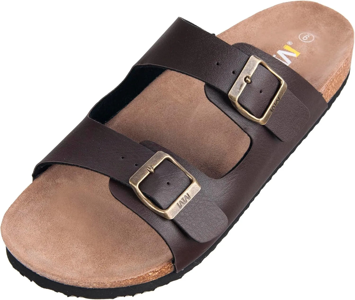WTW Cork Footbed Womens Sandals Genuine Leather Insole Slides Sandals for Women Adjustable Buckle Summer Sandals Outdoor Walking