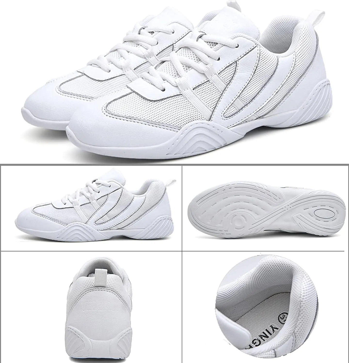 WUIWUIYU Boys Girls White Cheer Shoes Lace Up School Cheerleading Competition Dance Sports Sneakers Shoe