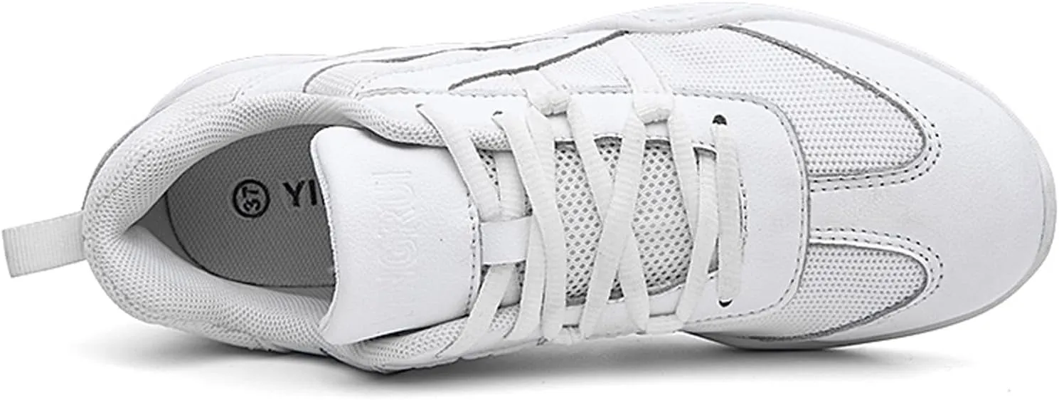 WUIWUIYU Boys Girls White Cheer Shoes Lace Up School Cheerleading Competition Dance Sports Sneakers Shoe