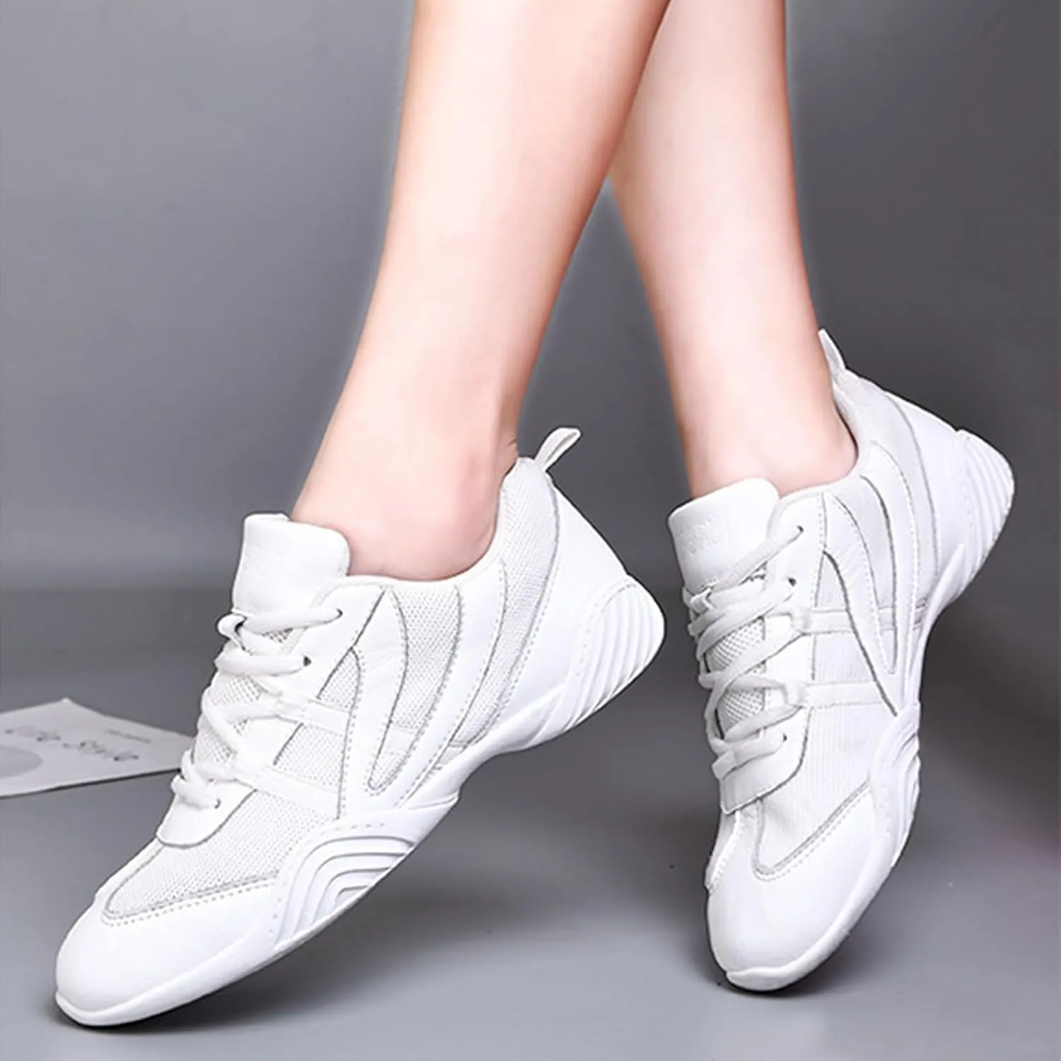 WUIWUIYU Boys Girls White Cheer Shoes Lace Up School Cheerleading Competition Dance Sports Sneakers Shoe