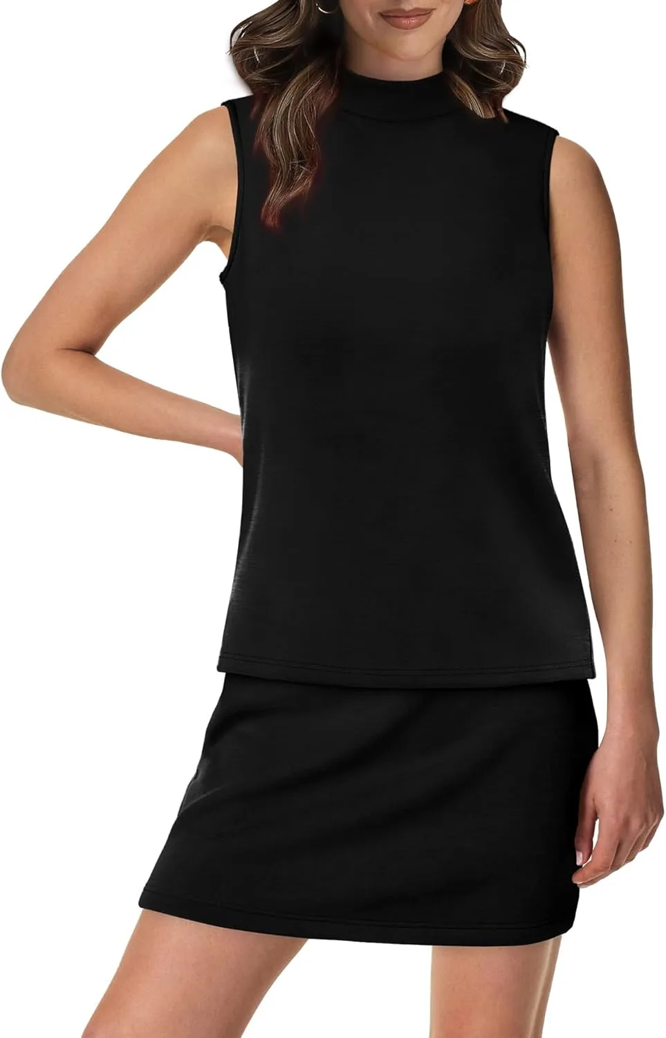 XIEERDUO Two Piece Skirt Sets for Women Summer Beach Vacation Outfits Mock Neck Tops Tennis Skirt Lounge Matching Sets