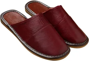 XUEMML Leather Slippers For Men And Women Indoor Outdoor Flat Slide Sandals House Slip-on Shoes For Office Home Bedroom Living Room Guests Visitor