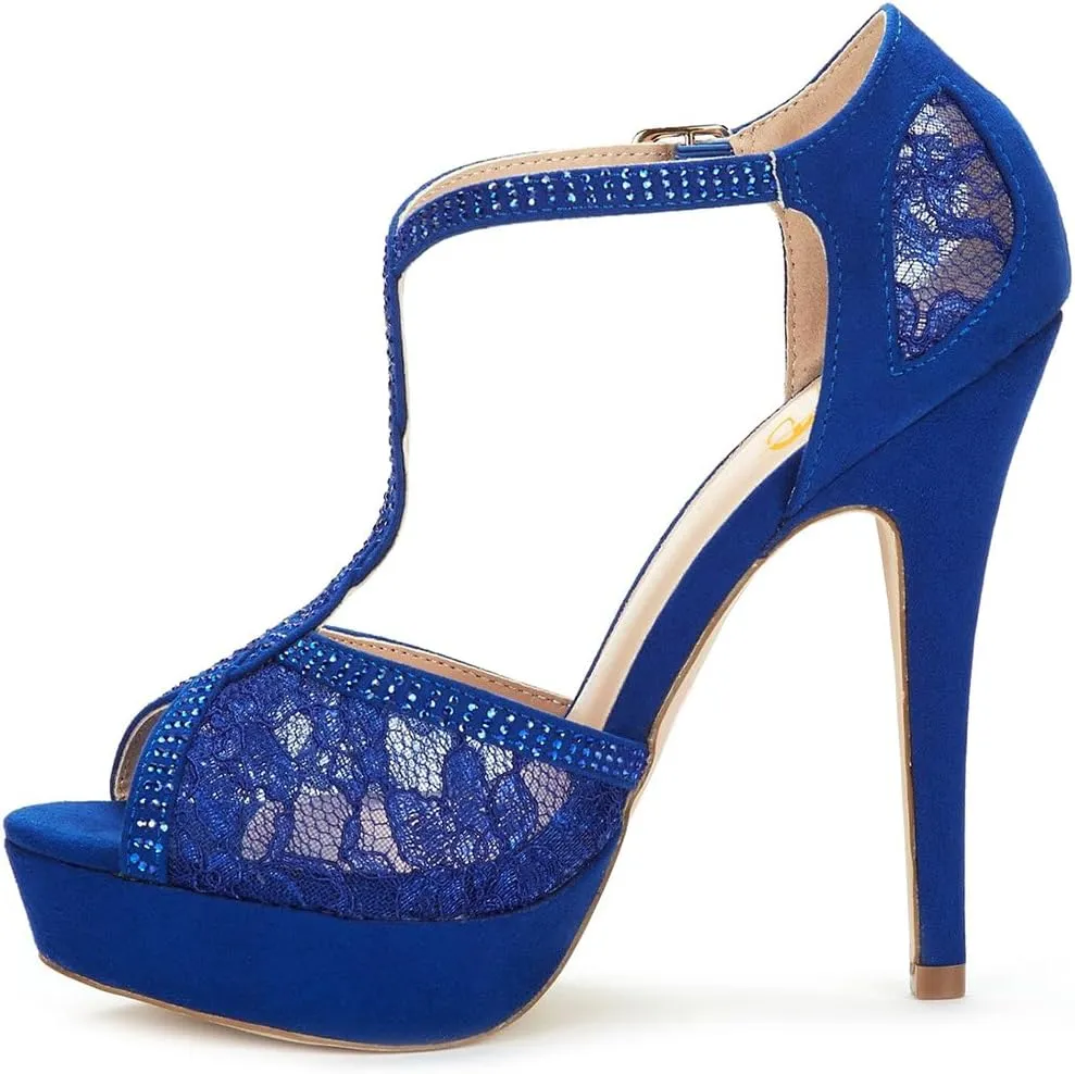 XYD Women Peep Toe Sexy Lace Crystals High Heels Platform Sandals Twining Straps Wedding Ceremony Bride Shoes
