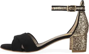 XYD Women's Open Toe Glitter Low Block Chunky Heels Ankle Strap Dress Pump Shoes for Summer Casual Wedding
