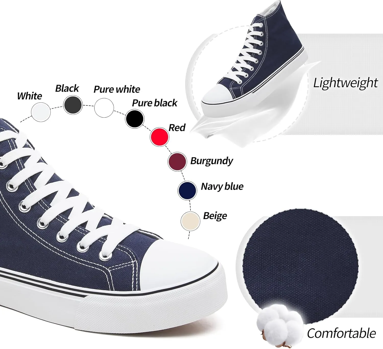yageyan Men’s High Top Canvas Sneakers Fashion Lace up Walking Shoes Casual Classic