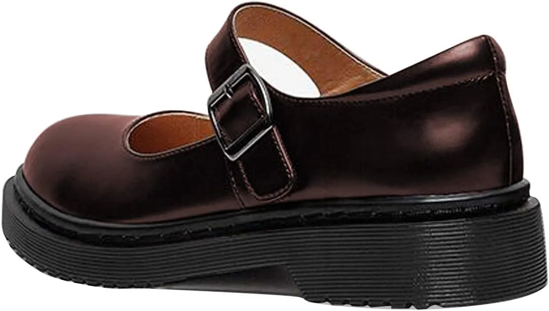 YDN Women Classic Round Closed Toe Mary Jane Flats Platform Adjustable Single Ankle Strap Buckle Comfy Cute Pump Leather Patry Cosplay Girls Dress Shoe Size 4-16