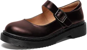 YDN Women Classic Round Closed Toe Mary Jane Flats Platform Adjustable Single Ankle Strap Buckle Comfy Cute Pump Leather Patry Cosplay Girls Dress Shoe Size 4-16