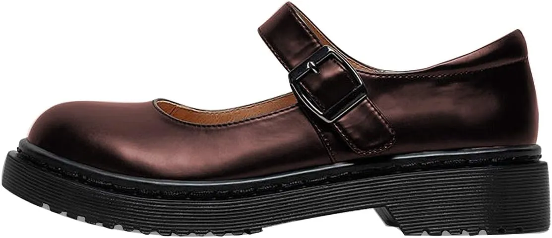 YDN Women Classic Round Closed Toe Mary Jane Flats Platform Adjustable Single Ankle Strap Buckle Comfy Cute Pump Leather Patry Cosplay Girls Dress Shoe Size 4-16