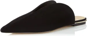 YDN Women V-Cut Pointy Toe Low Heel Mules Slip on Loafers Flats Sandals Suede Sliper Shoes