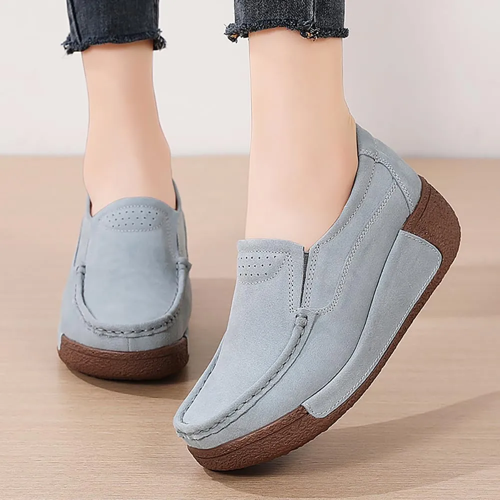 YING LAN Women Slip On Loafers Comfort Suede Moccasins Wide Low Top Shoes