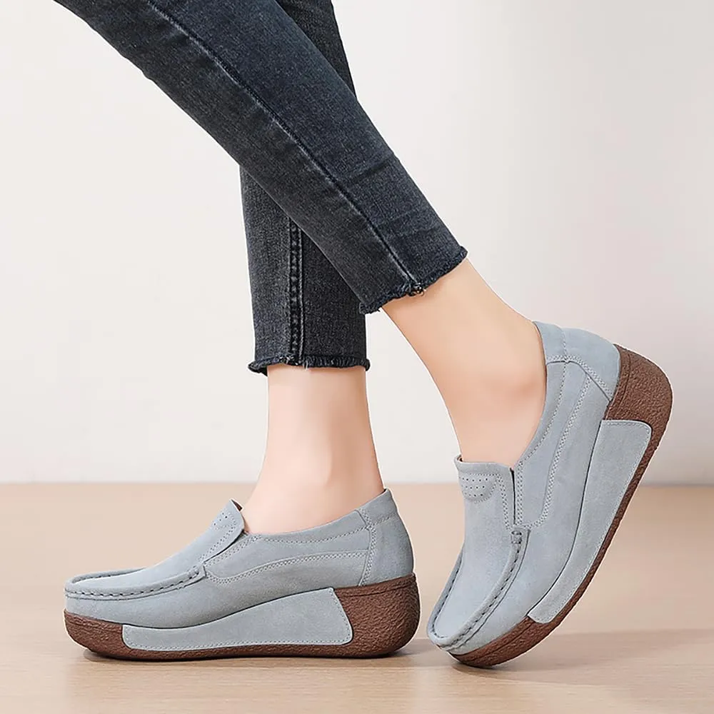 YING LAN Women Slip On Loafers Comfort Suede Moccasins Wide Low Top Shoes