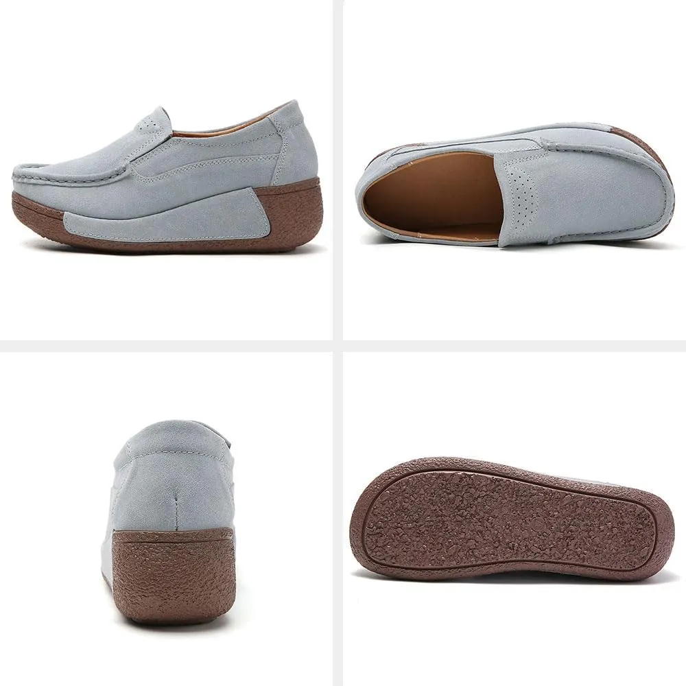 YING LAN Women Slip On Loafers Comfort Suede Moccasins Wide Low Top Shoes