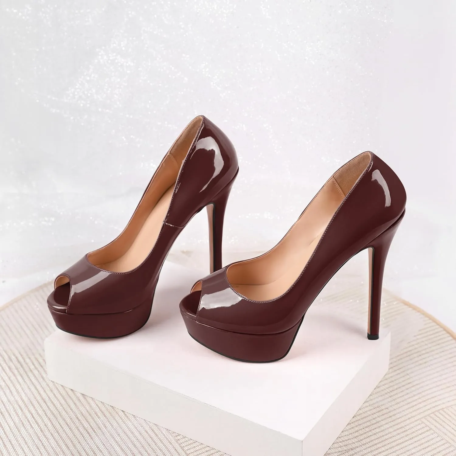 YODEKS Women's Peep Toe Pumps Platform High Heel Shoes Stiletto Party Dress Pump