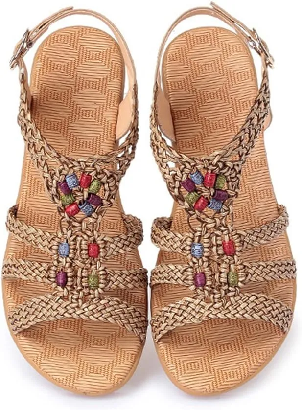 Youllyuu Women Ethnic Sandals Summer Woven Sandals Wedge Sandals