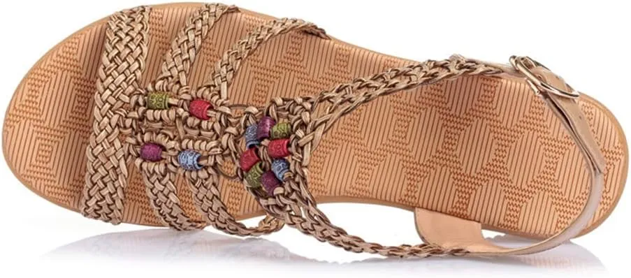 Youllyuu Women Ethnic Sandals Summer Woven Sandals Wedge Sandals