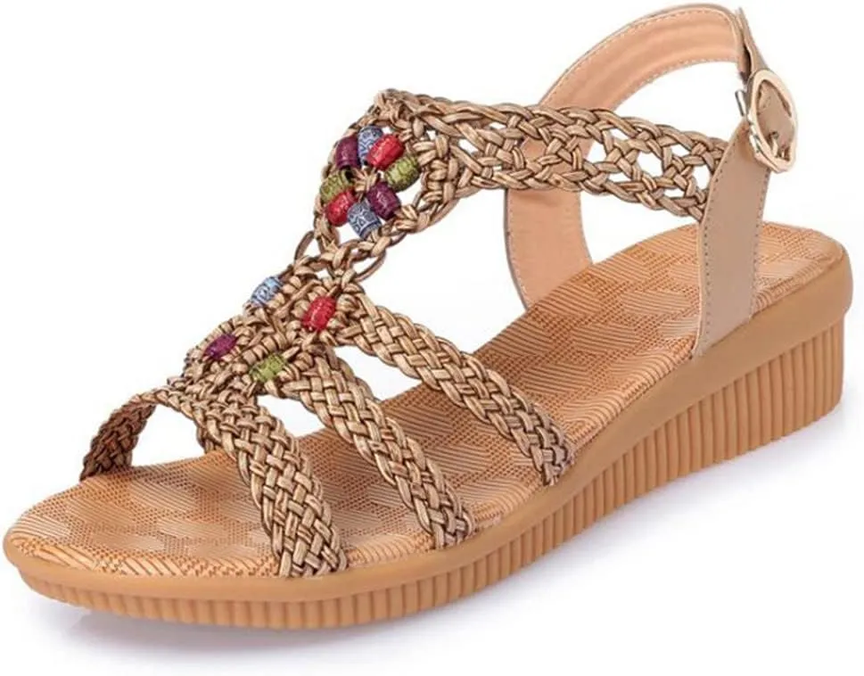 Youllyuu Women Ethnic Sandals Summer Woven Sandals Wedge Sandals