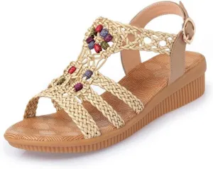 Youllyuu Women Ethnic Sandals Summer Woven Sandals Wedge Sandals