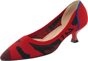 youngshow Women's Pumps Kitten Heels Pointed Toe Knit Slip On Comfortable Casual Formal Dress Shoes