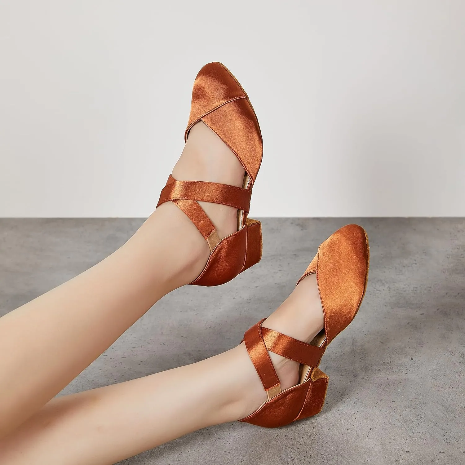 YYTing Women Swing Latin Ballroom Dance Shoes (Closed Toe, Suede Sole, Elastic Closure) 1.5 inch Heel YT26