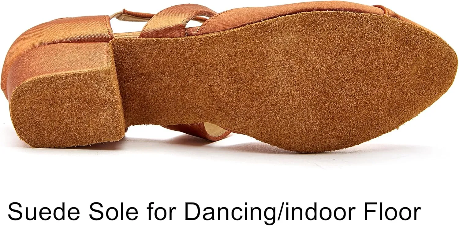 YYTing Women Swing Latin Ballroom Dance Shoes (Closed Toe, Suede Sole, Elastic Closure) 1.5 inch Heel YT26