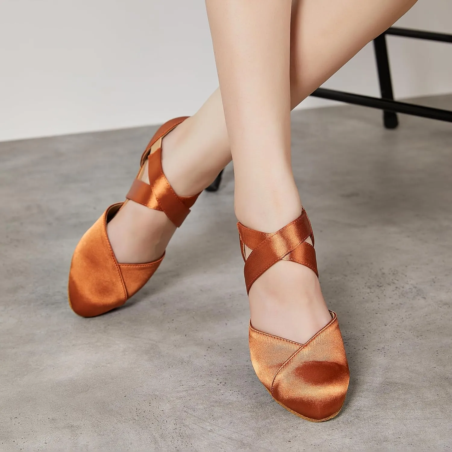YYTing Women Swing Latin Ballroom Dance Shoes (Closed Toe, Suede Sole, Elastic Closure) 1.5 inch Heel YT26