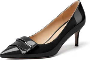 Zamikoo Women's Classic Pointed Toe Pumps 2.5" Kitten Low Heel Slip On Fashion Buckle Dress Shoes for Wedding Party Event US Size 5- Size 13