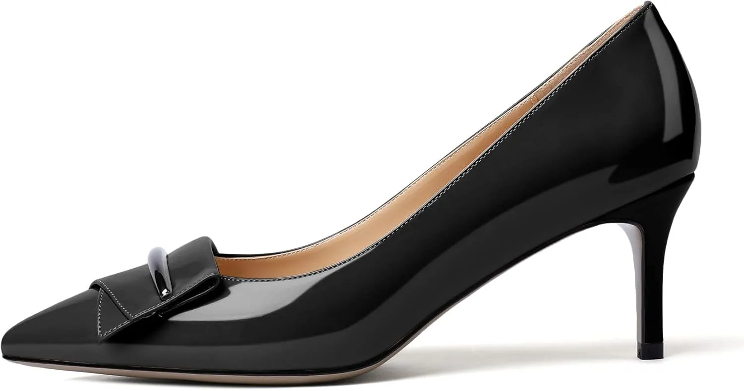 Zamikoo Women's Classic Pointed Toe Pumps 2.5" Kitten Low Heel Slip On Fashion Buckle Dress Shoes for Wedding Party Event US Size 5- Size 13