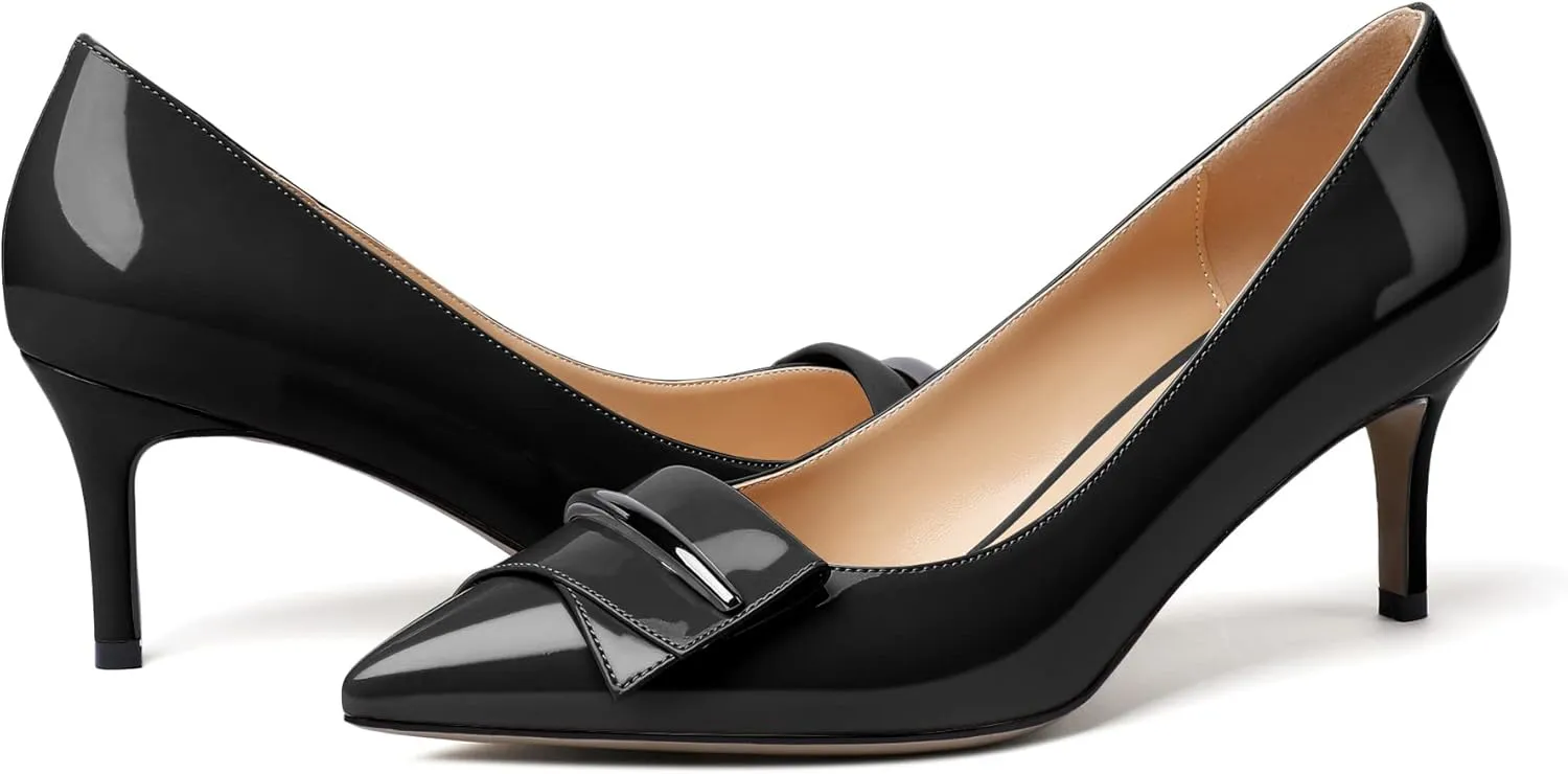 Zamikoo Women's Classic Pointed Toe Pumps 2.5" Kitten Low Heel Slip On Fashion Buckle Dress Shoes for Wedding Party Event US Size 5- Size 13