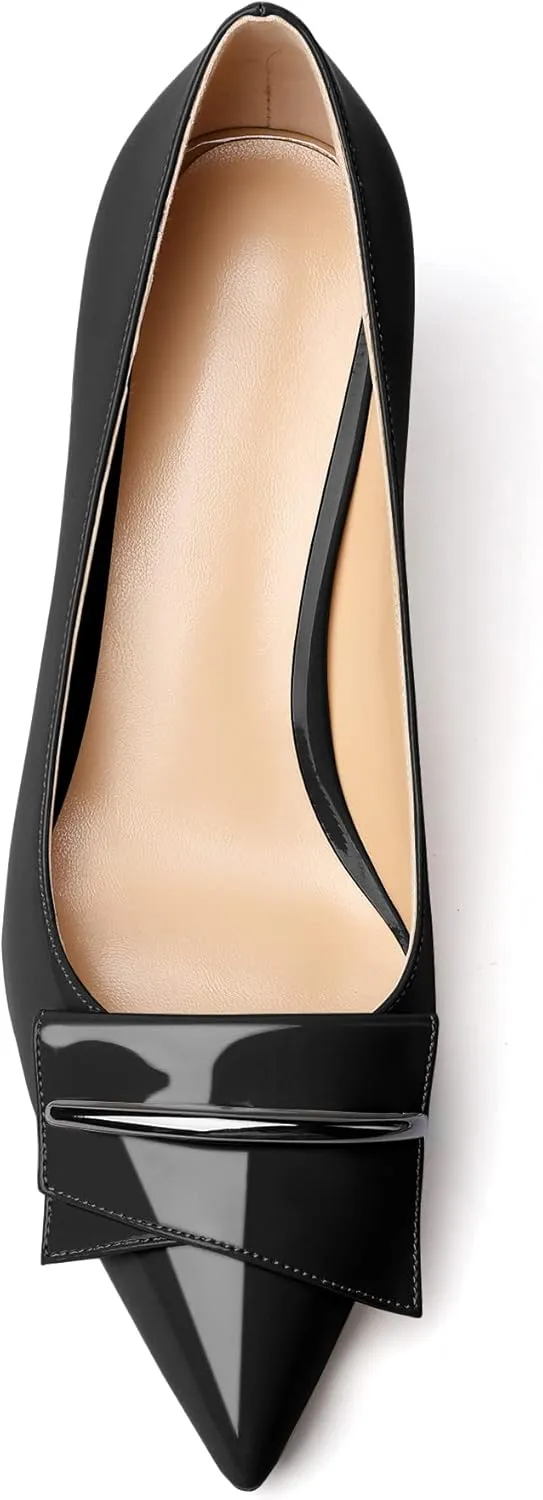 Zamikoo Women's Classic Pointed Toe Pumps 2.5" Kitten Low Heel Slip On Fashion Buckle Dress Shoes for Wedding Party Event US Size 5- Size 13