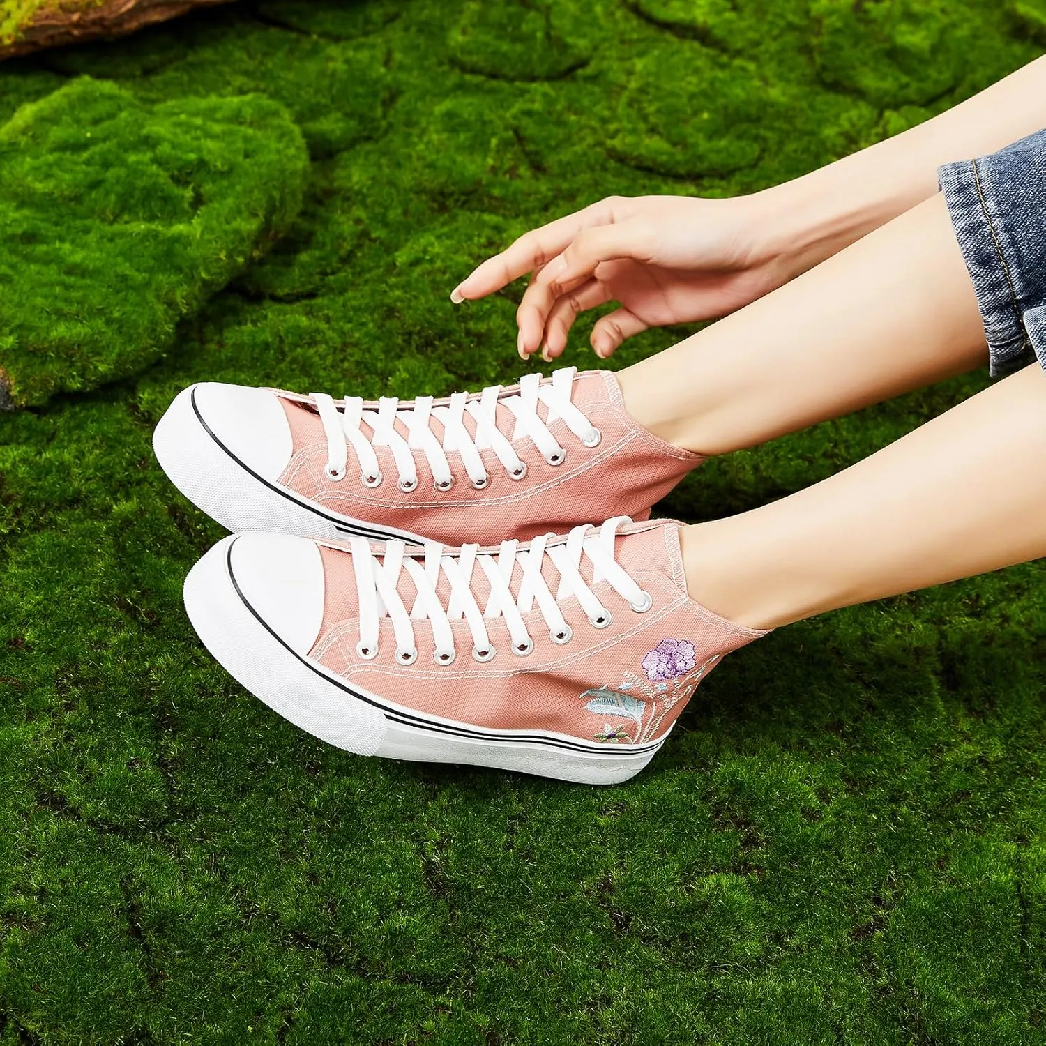 ZGR Womens High Top Canvas Sneakers,Lace-up Canvas Shoes,Casual Tennis Walking Shoes