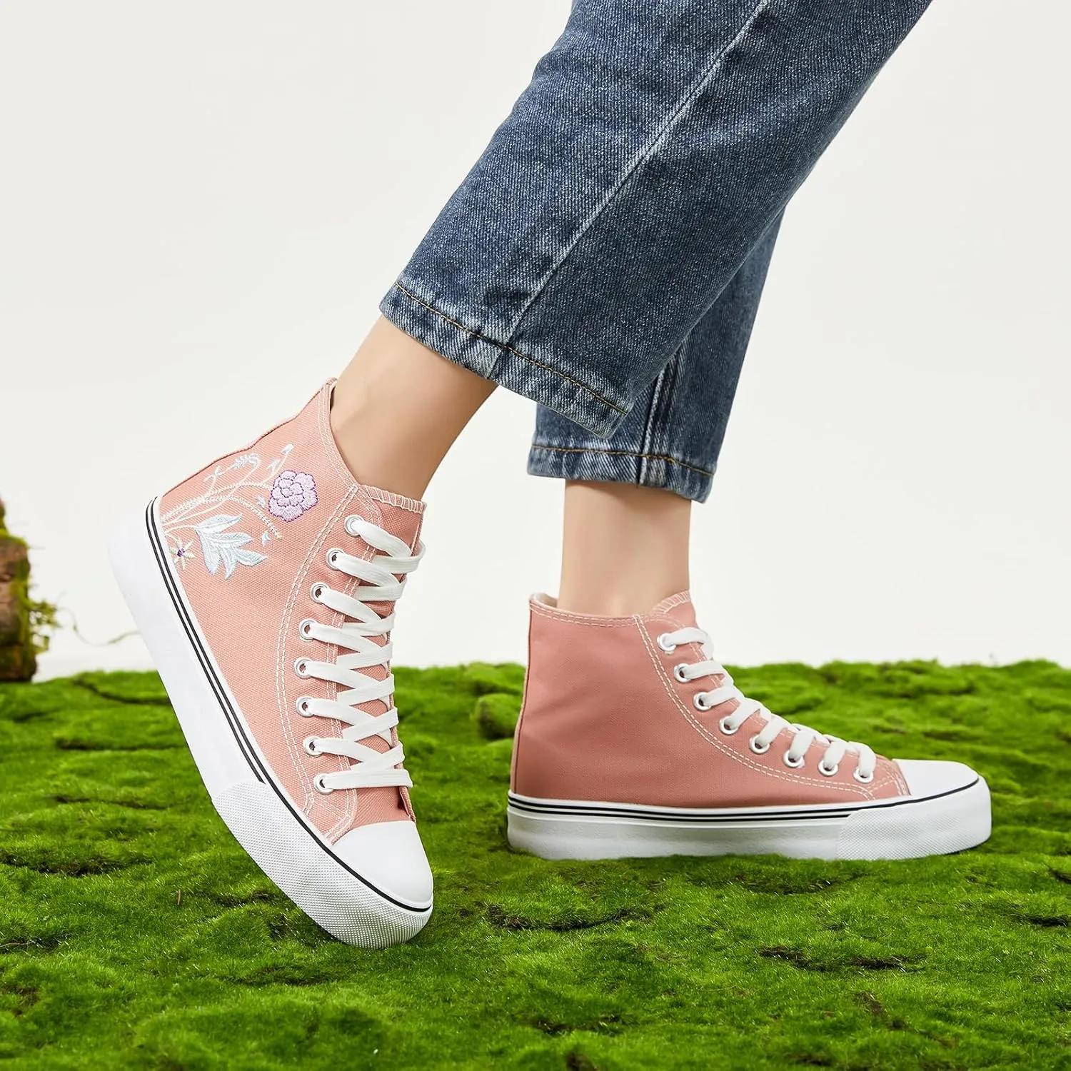 ZGR Womens High Top Canvas Sneakers,Lace-up Canvas Shoes,Casual Tennis Walking Shoes