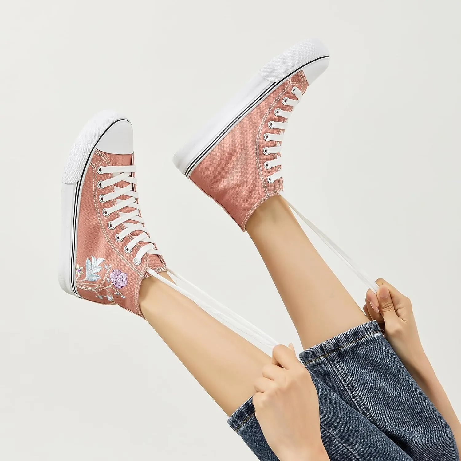 ZGR Womens High Top Canvas Sneakers,Lace-up Canvas Shoes,Casual Tennis Walking Shoes