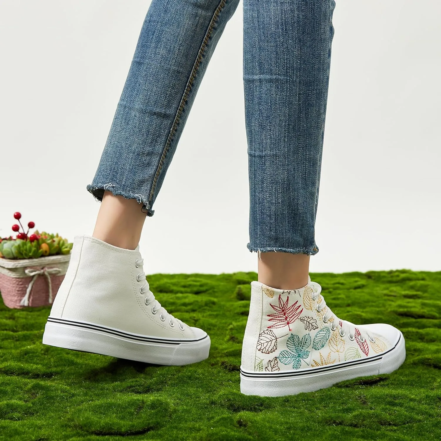 ZGR Womens High Top Canvas Sneakers,Lace-up Canvas Shoes,Casual Tennis Walking Shoes