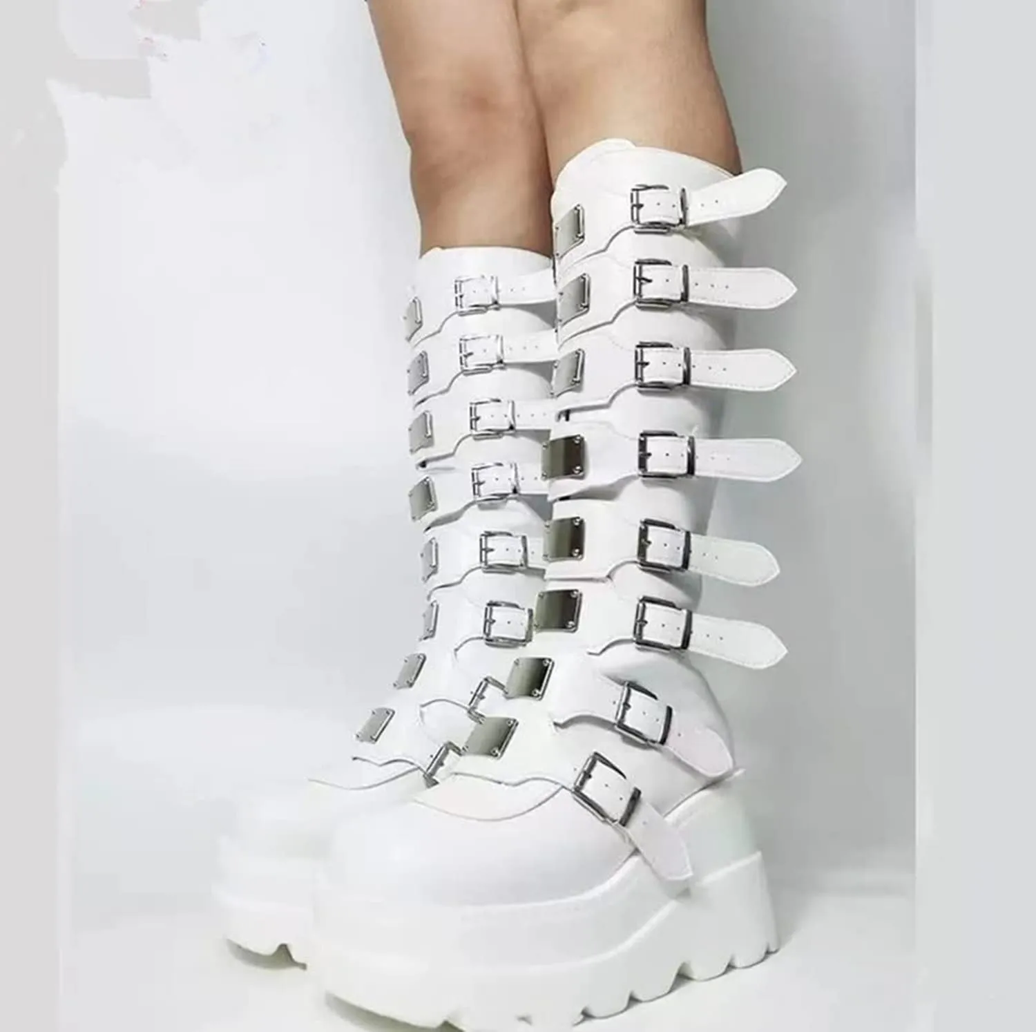 ZKXYFFS Women's Punk Goth Platform Boots Buckle Straps Back Zipper Gothic Boots Ladies Rivets Metal Decoration Long Boots Knee High Tall Boots Motorcycle Combat Boots