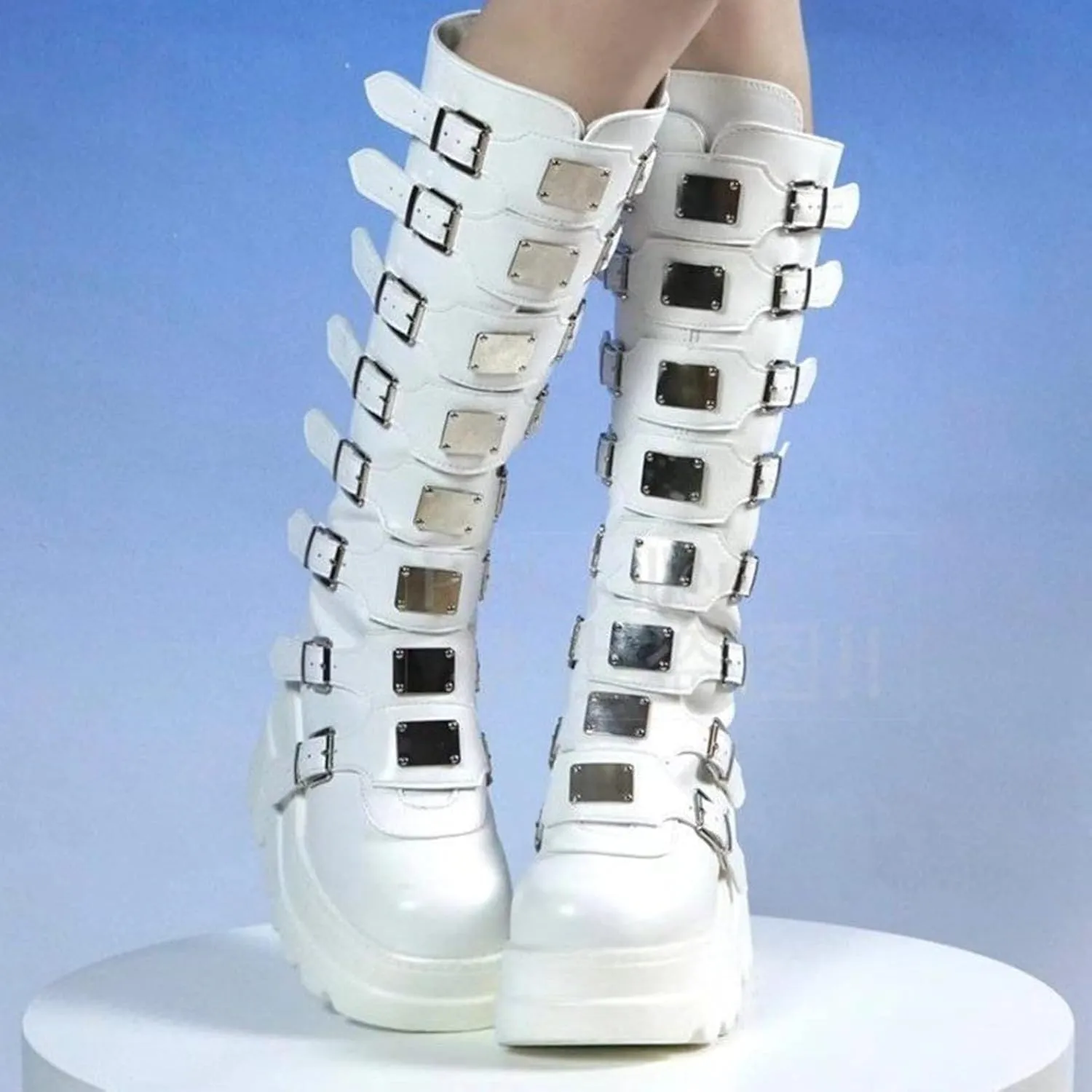 ZKXYFFS Women's Punk Goth Platform Boots Buckle Straps Back Zipper Gothic Boots Ladies Rivets Metal Decoration Long Boots Knee High Tall Boots Motorcycle Combat Boots