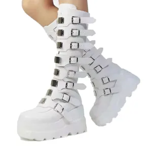 ZKXYFFS Women's Punk Goth Platform Boots Buckle Straps Back Zipper Gothic Boots Ladies Rivets Metal Decoration Long Boots Knee High Tall Boots Motorcycle Combat Boots