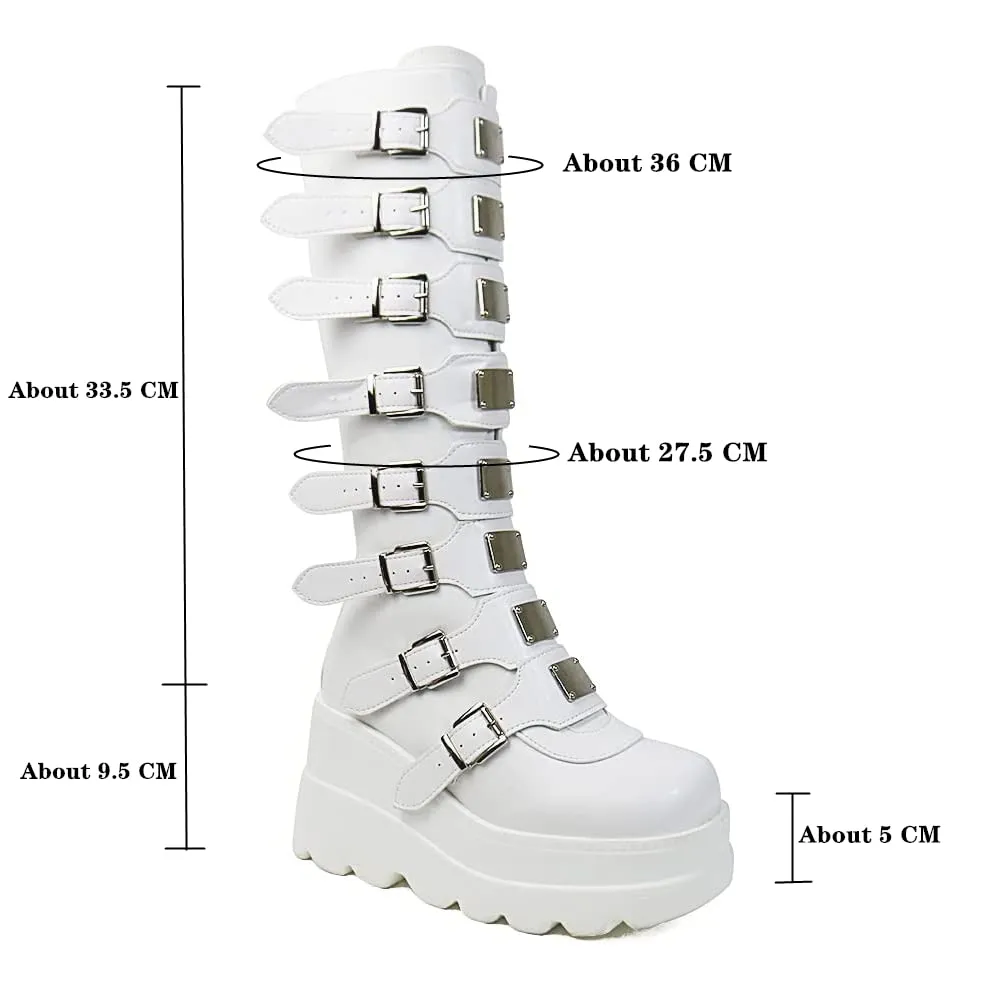ZKXYFFS Women's Punk Goth Platform Boots Buckle Straps Back Zipper Gothic Boots Ladies Rivets Metal Decoration Long Boots Knee High Tall Boots Motorcycle Combat Boots